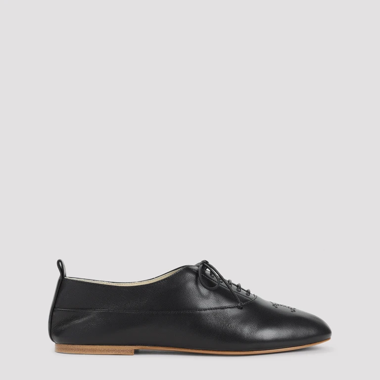 Celine Lise Triomphe Richelieu Derbies Black Lamb Leather Shoe - Women