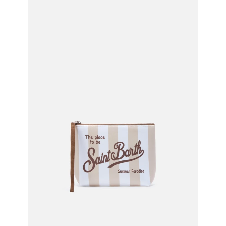 Mc2 Saint Barth Aline Scuba Pouch With Wide Beige Stripes Pochette - Unisex