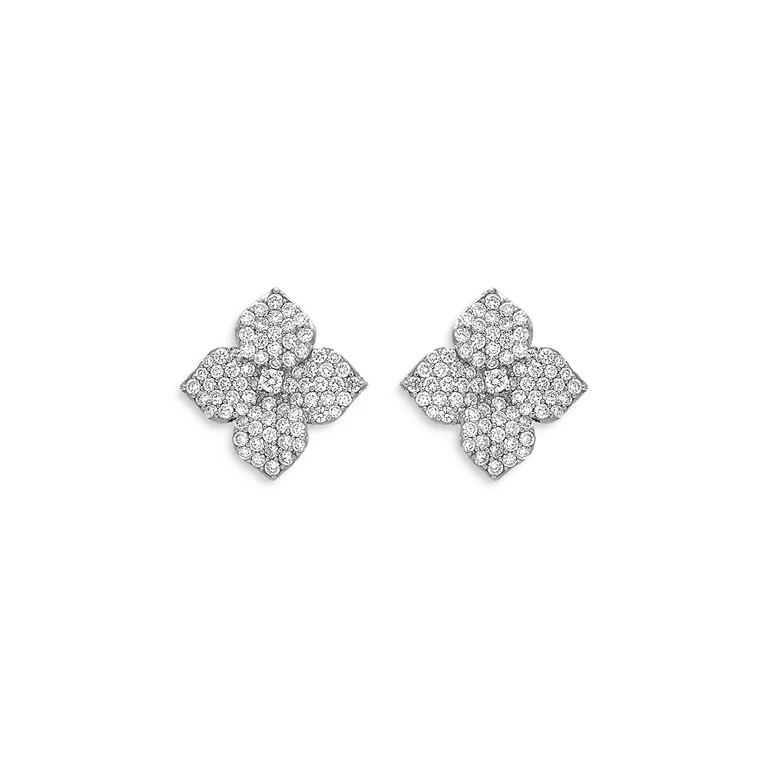 Piranesi 18K White Gold Fiore Diamond Pave Flower Large Stud Earrings