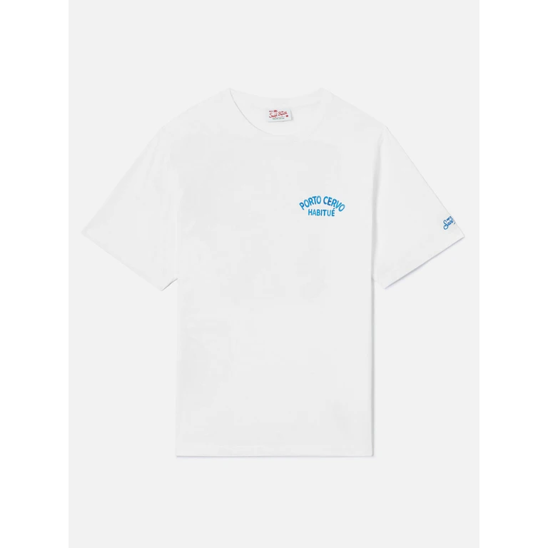 Mc2 Saint Barth White Portland T-Shirt With Porto Cervo Habitué Print Special Edition - Men