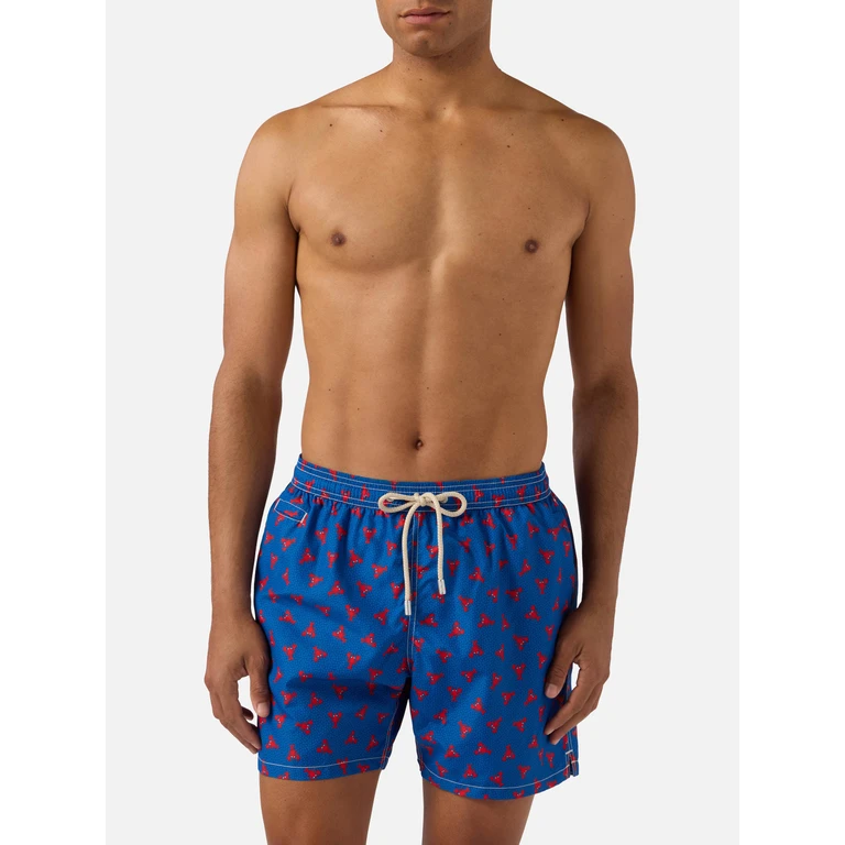 Mc2 Saint Barth Navy Lighting Micro Swim Shorts With Mini Lobster All-Over Print Blue Swimshort - Men