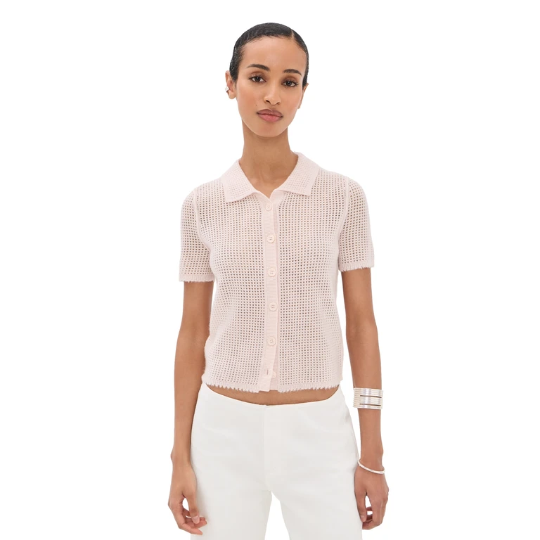 RE/DONE Amelia Cashmere Polo Pink Salt XS