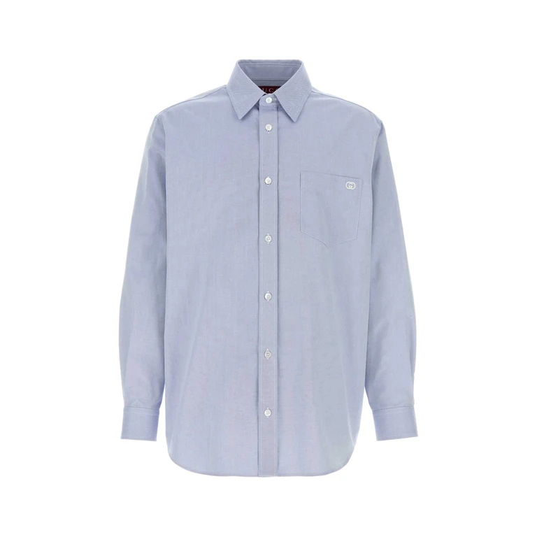 Gucci Powder Blue Oxford Shirt Skyblue Exterior: Cotton Camicie - Men