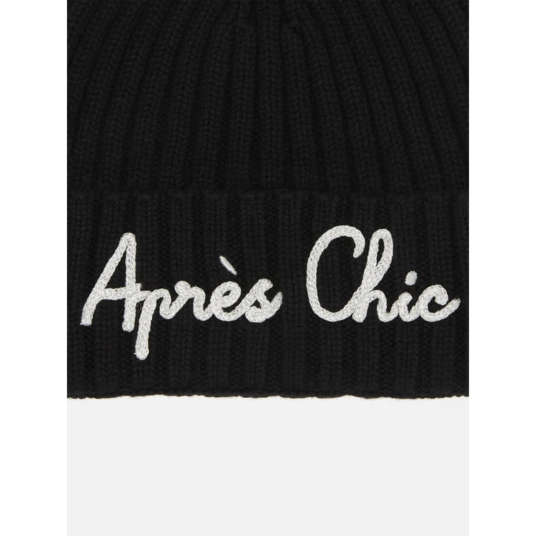 Mc2 Saint Barth Wengen Beanie Cashmere Blend Black With Lurex Après Chic Embroidery Hat - Unisex