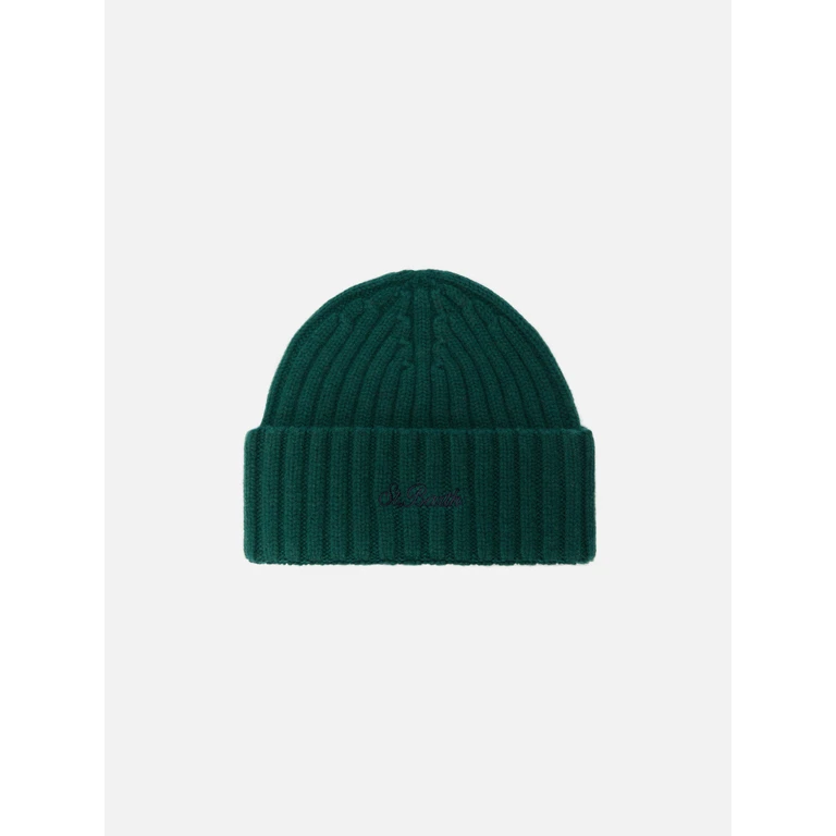 Mc2 Saint Barth Wengen Beanie British Green Wool With St. Barth Embroidery On The Turn-Up Hat - Unisex