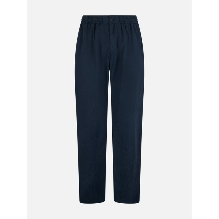 MC2 Saint Barth Man Navy Blue Seersucker Cotton Pants Relais