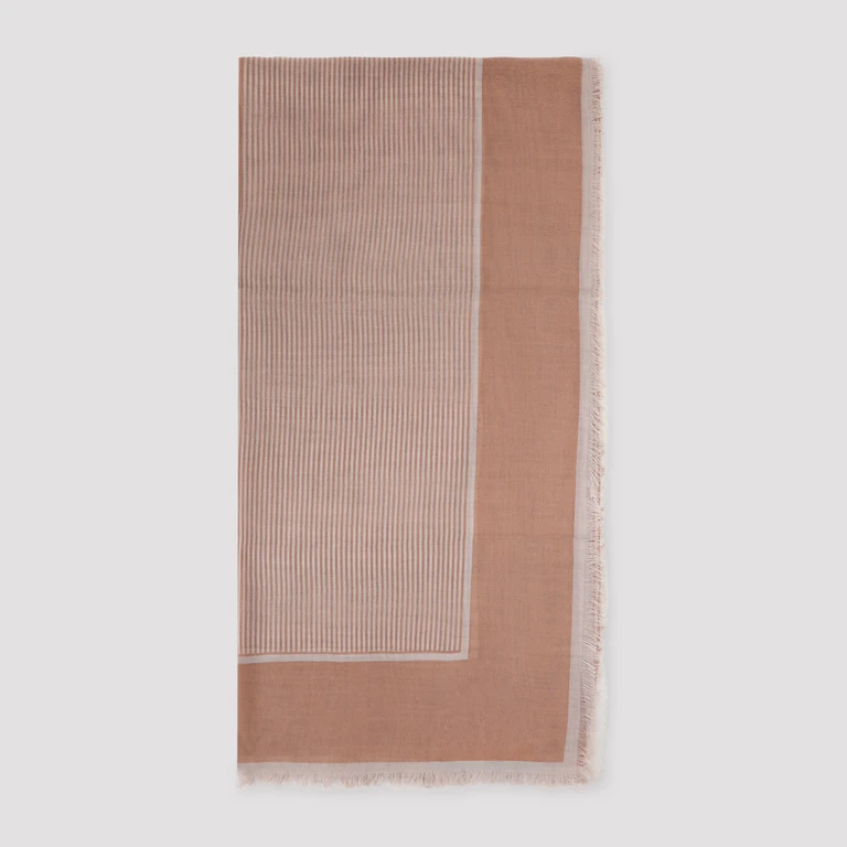 Saint Laurent Large Striped Carré Scarf Brown Cashmere Silk - Women