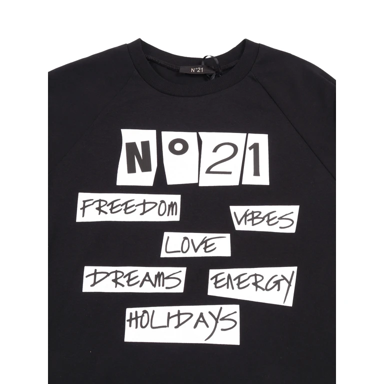 N21 Kids T-shirts Black Cotton Short Sleeves T-shirt