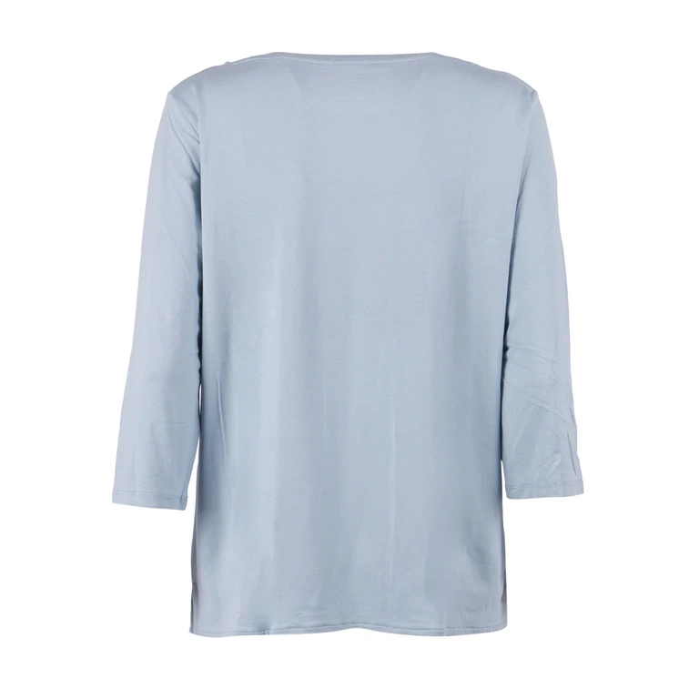 Filatures Du Lion Boat Neck 3-4 Sleeve T-Shirt Light Blue Viscose Elastane Short Sleeves - Women
