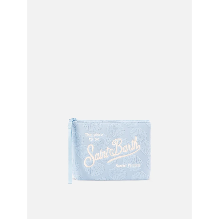 Mc2 Saint Barth Aline Terry-Effect Pouch With Embossed Shell Pattern Blue Pochette - Unisex