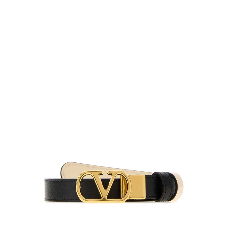 Valentino Garavani Black Leather Reversible Belt Nerobutterwhite Cinture - Women