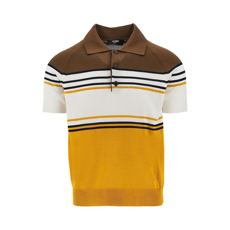 FENDI Striped knit polo shirt Man 48