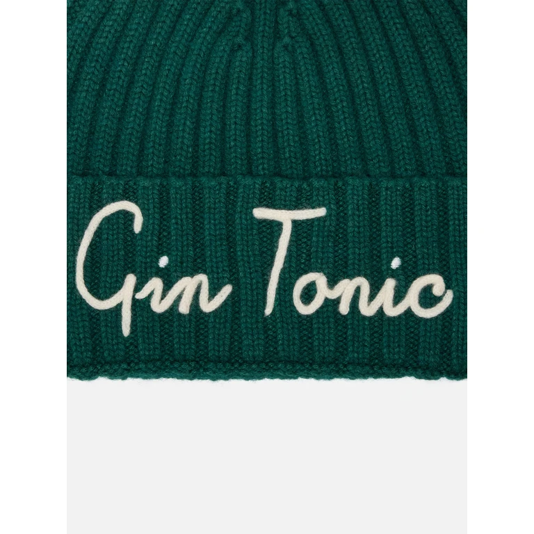 Mc2 Saint Barth Wengen Beanie Cashmere Blend British Green With Gin Tonic Cocktail Embroidery Hat - Unisex
