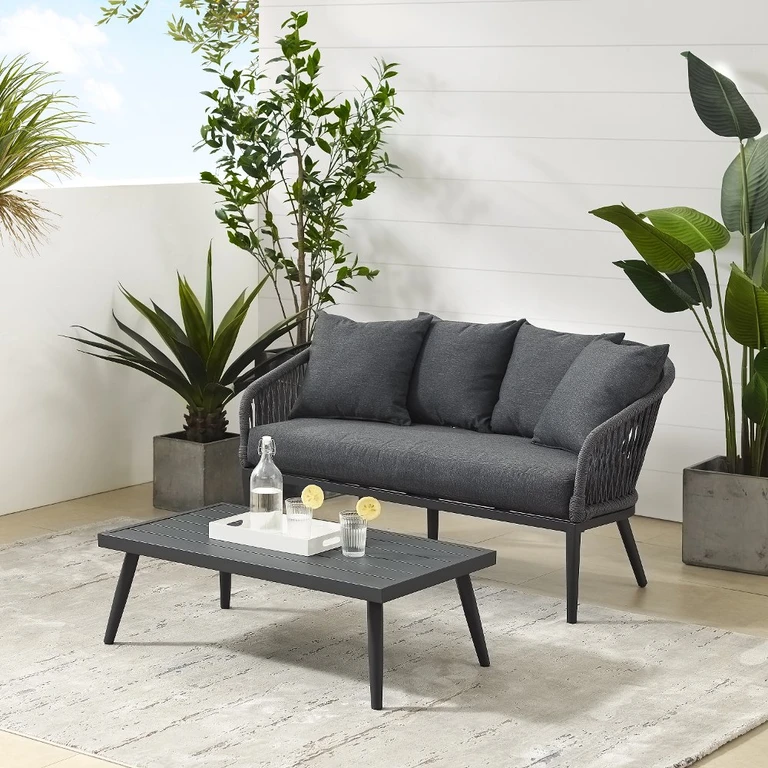 Ensemble de terrasse Crosley Dover avec loveseat en corde grise et table