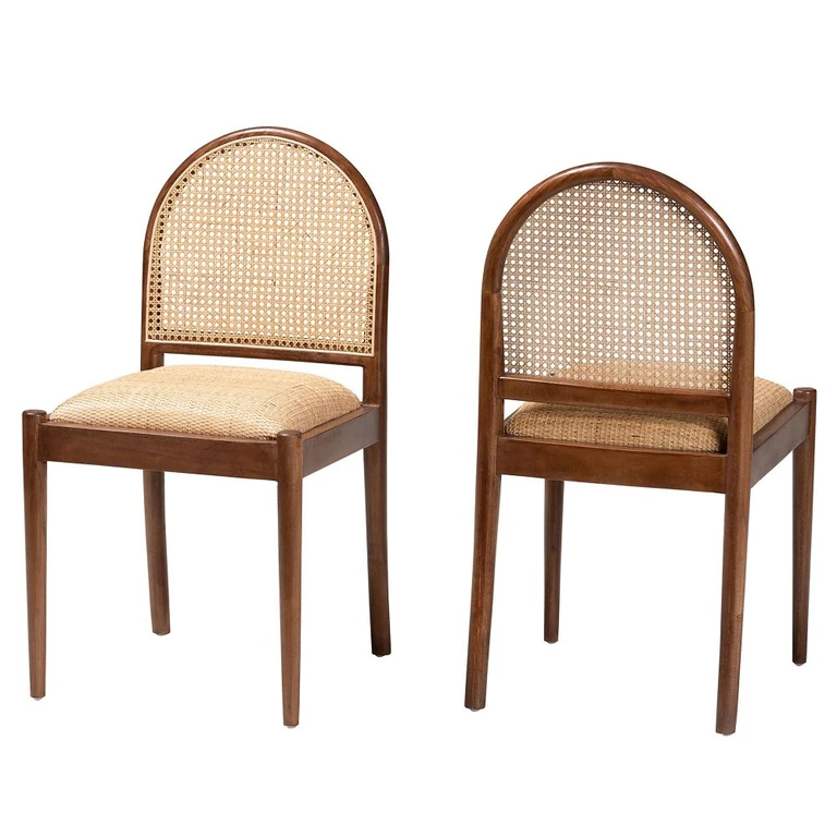 Maryland Natural Rattan and Acacia Wood Dining Chairs, Set of 2
