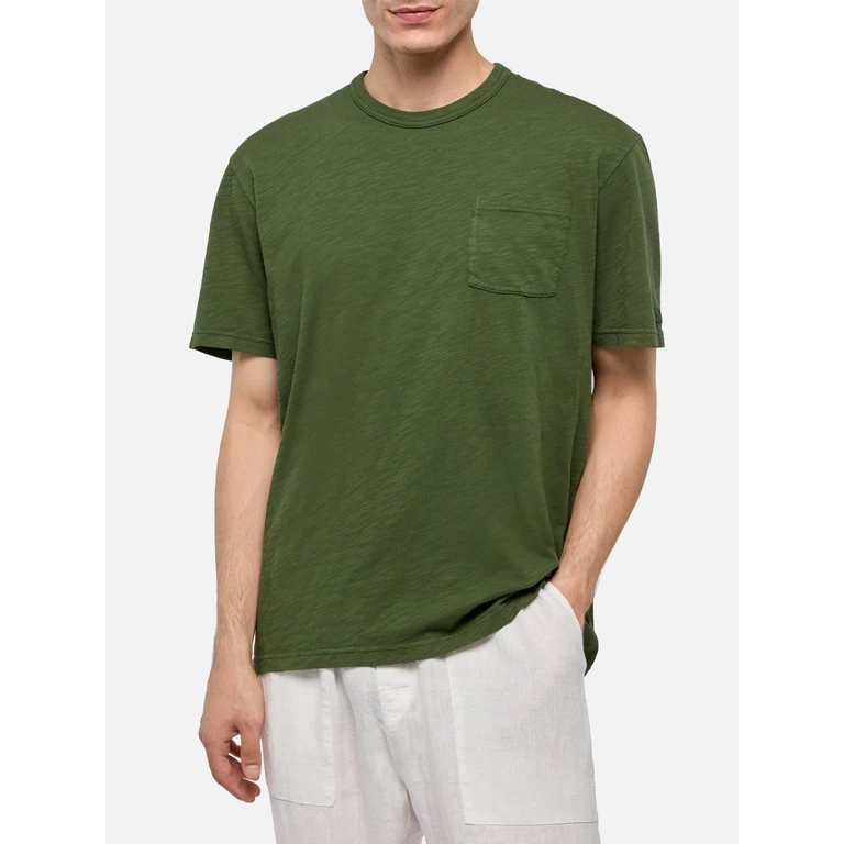 Mc2 Saint Barth President Flamed Cotton T-Shirt In Military Green Solid Color - Men