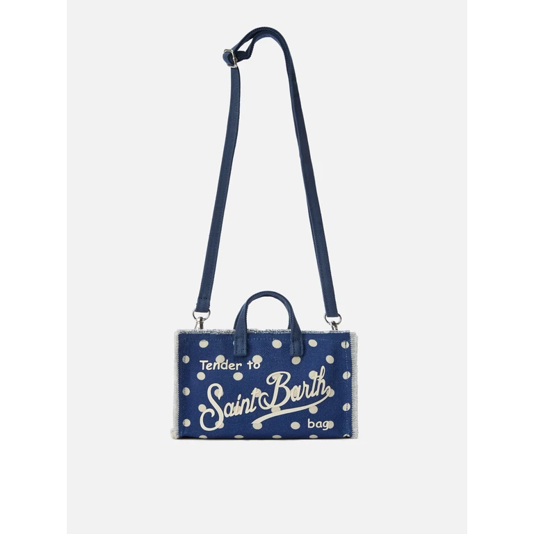 Mc2 Saint Barth Micro Phone Blue Polka Dot Canvas Bag With Contrasting Logo - Unisex