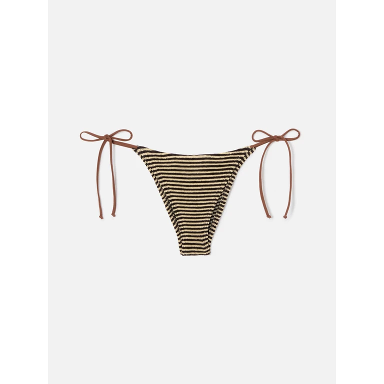 Mc2 Saint Barth Marielle Brazilian Bikini Bottoms Striped Crinkle Fabric White Bottom - Women