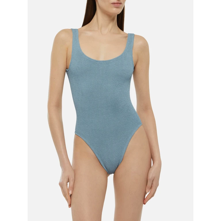 Mc2 Saint Barth Lora Crinkle Lurex Avio Blue One-Piece Swimsuit Sky One Piece - Women