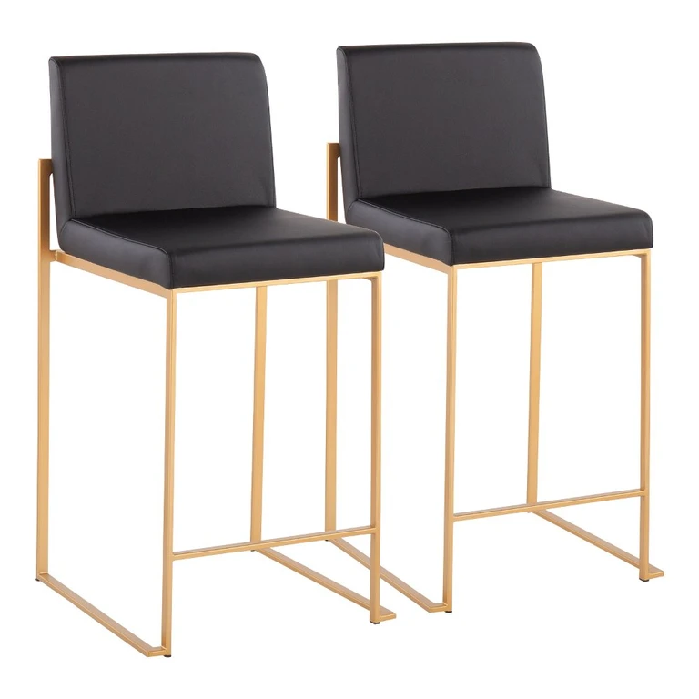 Fuji High Back Gold & Black Faux Leather Counter Stools, Set of 2