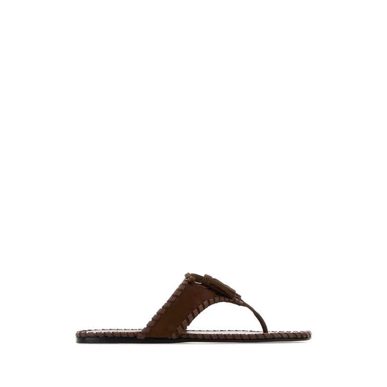 Prada Brown Suede Thong Slippers Cacao - Women
