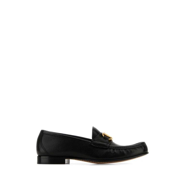 Valentino Garavani Black Leather Vlogo Loafers Nero Mocassini - Women