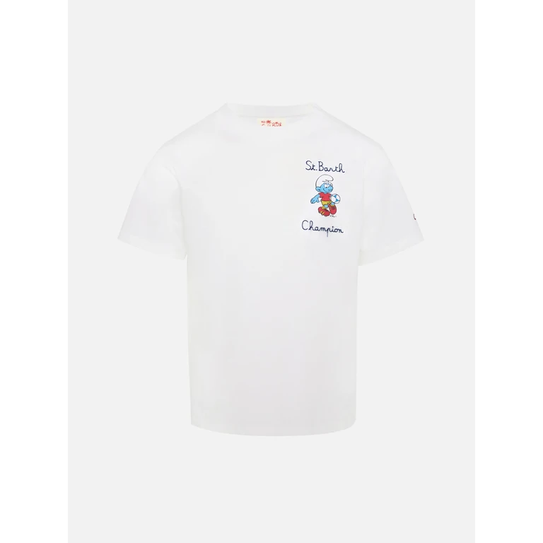 Mc2 Saint Barth Cotton T-Shirt With Smurf Embroidery The Special Edition White