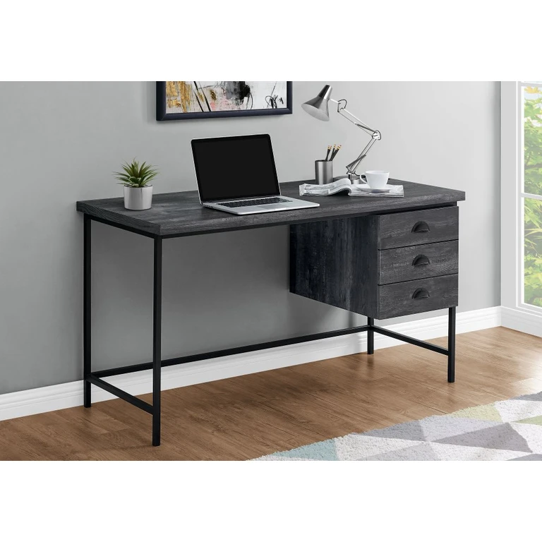 Black Wood Computer Desk with Black Metal Legs