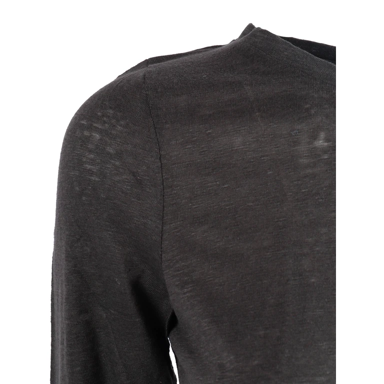 Filatures Du Lion Boat Neck 3-4 Sleeve T-Shirt Grey Linen Elastane Short Sleeves - Women