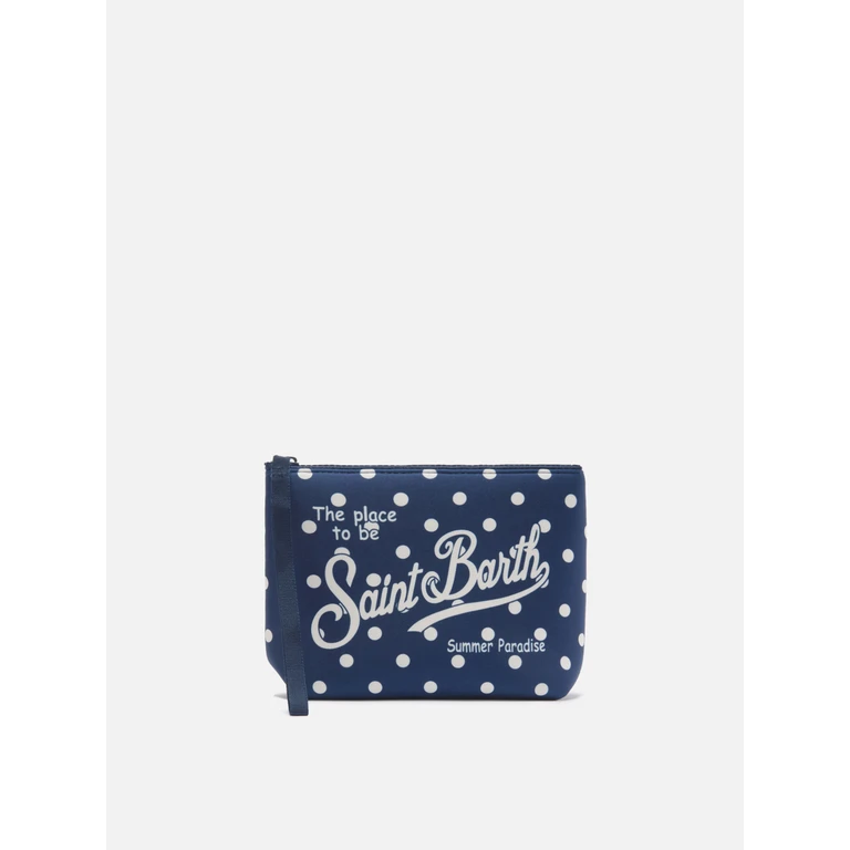 Mc2 Saint Barth Aline Scuba Pouch With Blue Polka Dot Print Pochette - Unisex