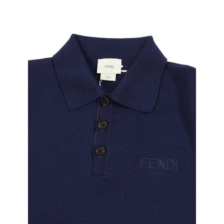 Fendi Jr Wool Knit Polo Grey Virgin Ribbon Polyester Shirt