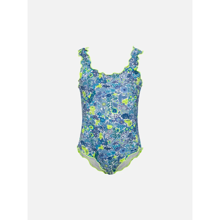 Mc2 Saint Barth Clio One-Piece Swimsuit With Margaret Annie Print Made Liberty Fabric Blue One Piece