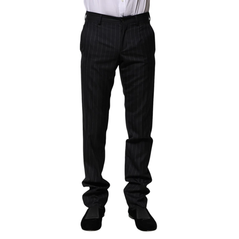 Dolce & Gabbana Black Wool Striped Formal Pants Virgin - Men