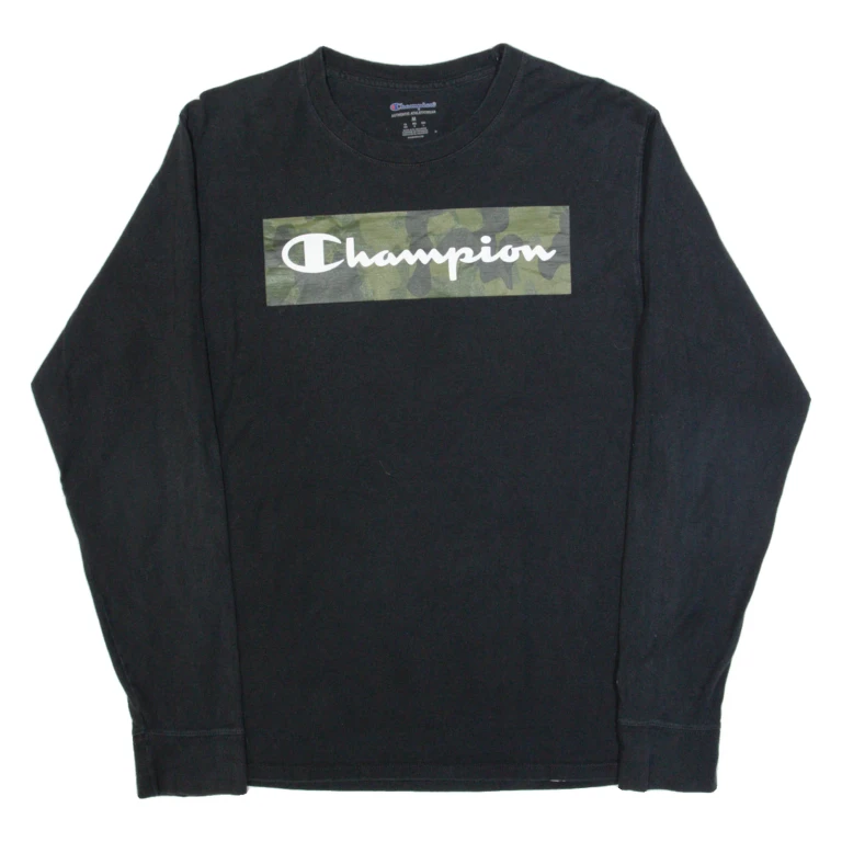 CHAMPION Mens T-Shirt Black Long Sleeve M