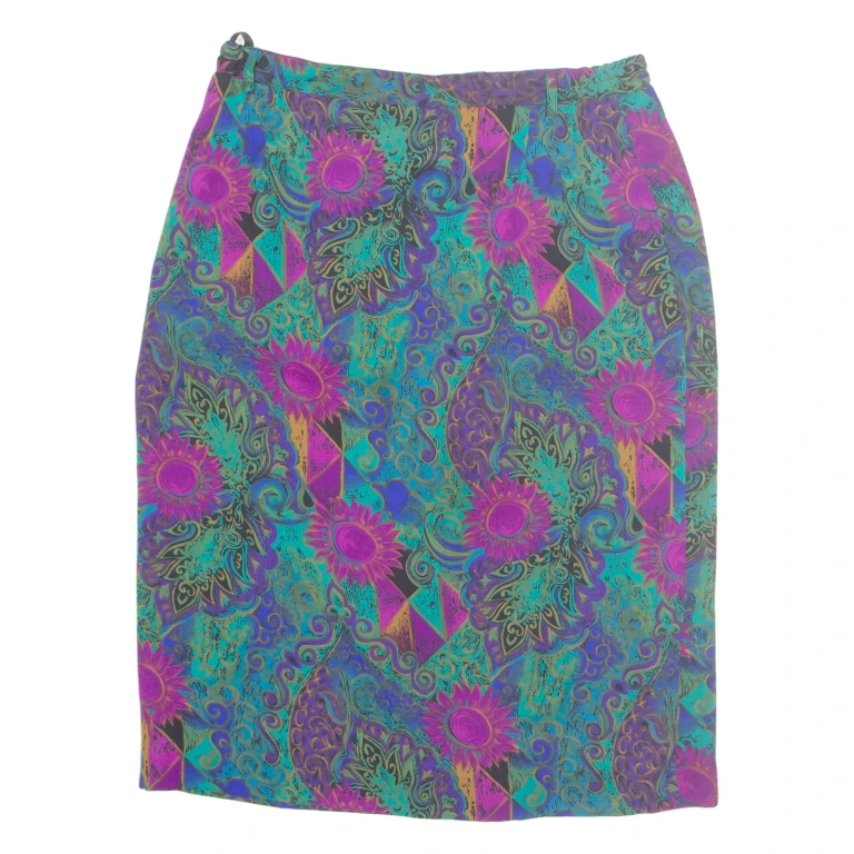 MARKWALD Womens Straight Skirt Blue Knee Length Viscose Crazy Pattern M