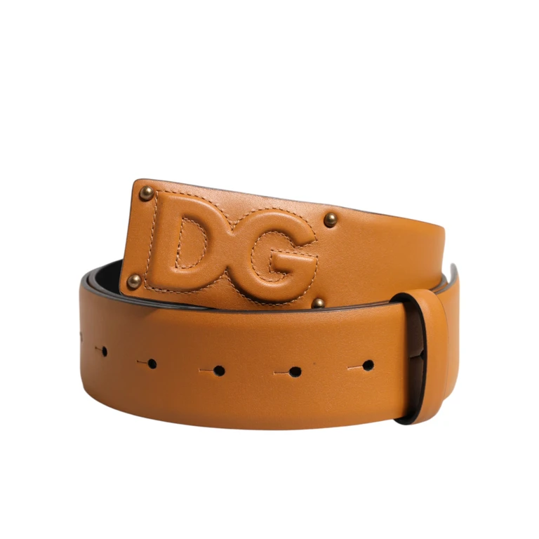 Brown Leather Buckle Dg Logo Embossed Belt - Men