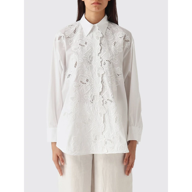 Long-Sleeved Cotton Shirt with Lace Inserts (D484K301QDV10601)