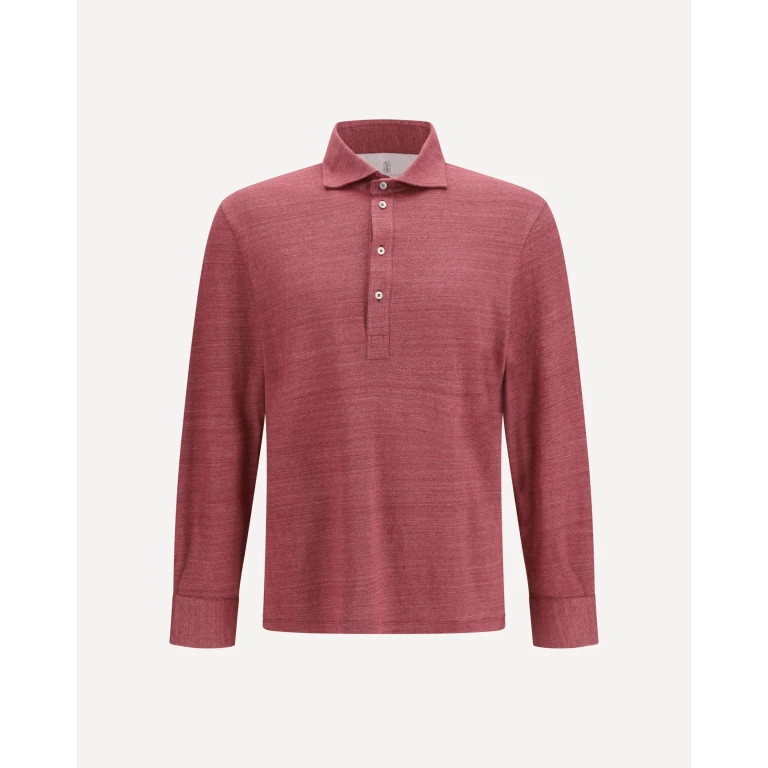 Long-sleeve Polo in mélange linen and cotton jersey Male M