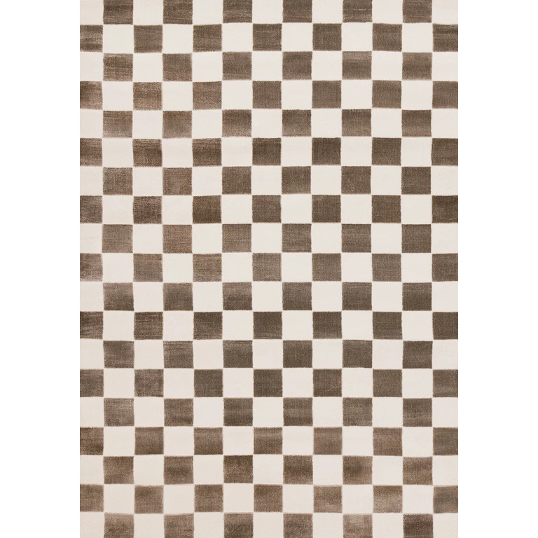 Leo Brown and Cream Checkered 7 x 10 Area Rug