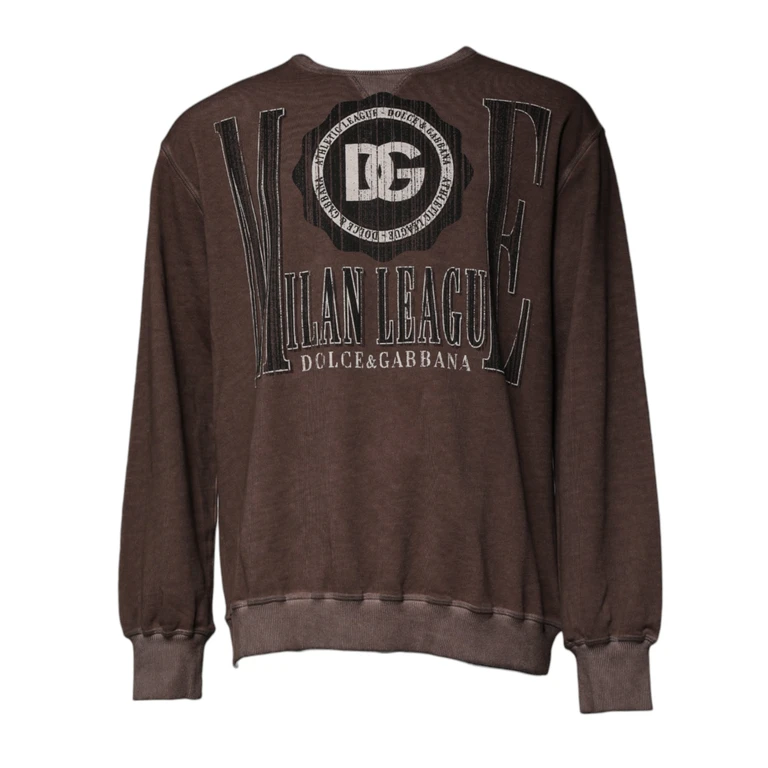 Dolce & Gabbana Brown Logo Print Crew Neck Pullover Sweater Cotton Clothing - Men