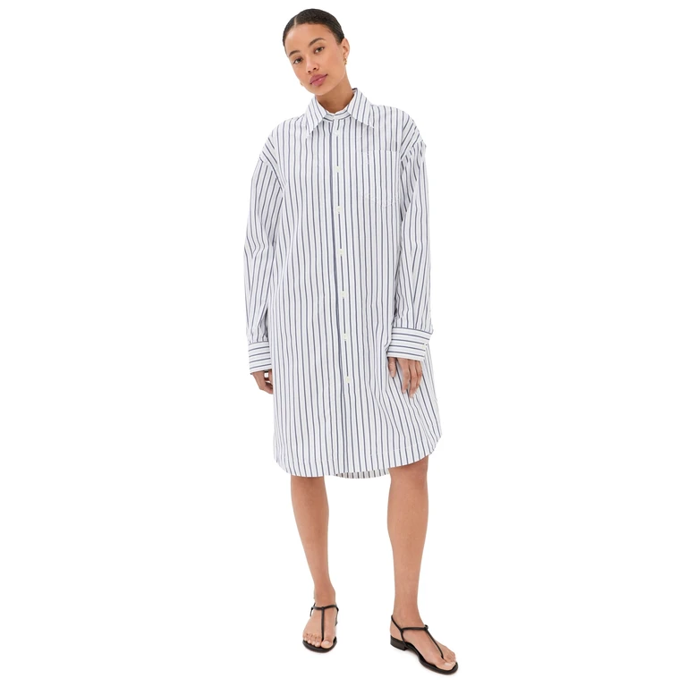 AMI Long Sleeve Wide Shirt Dress with Embossed Ami De Coeur Blanc/Encre XL