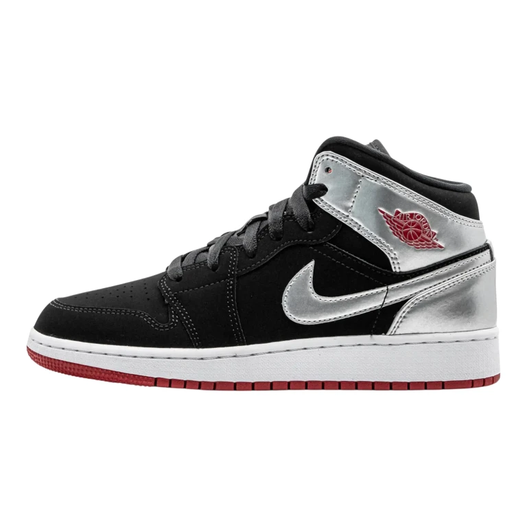 Jordan 1 Mid Youth Sneakers Black/Gym Red/Metallic Silver