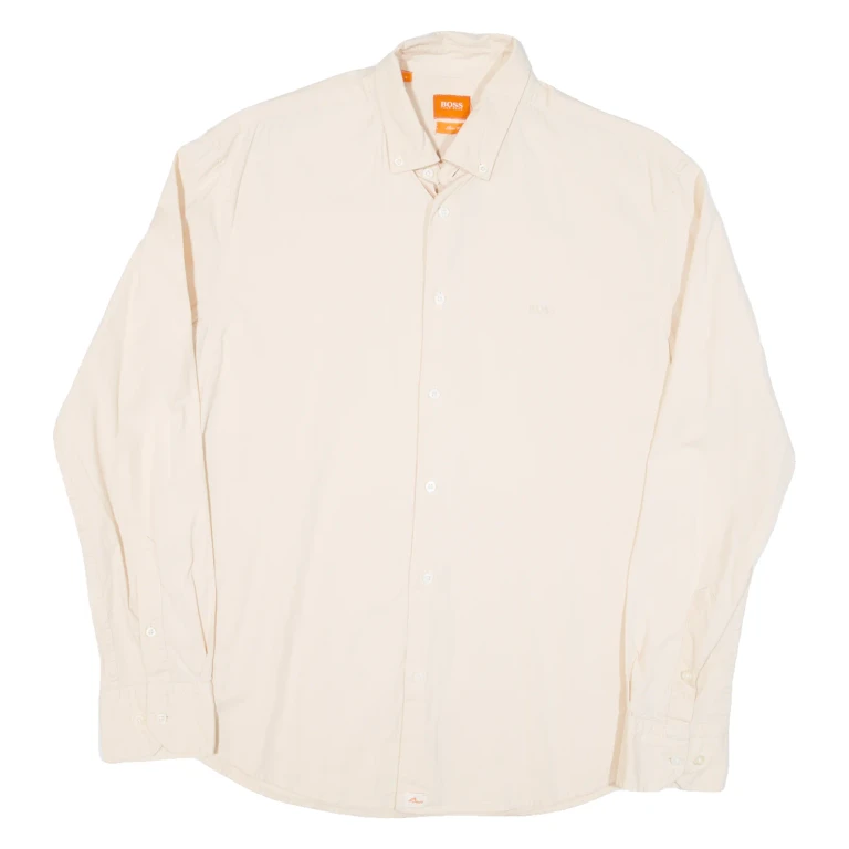 BOSS Slim Fit Mens Plain Shirt Beige Long Sleeve L