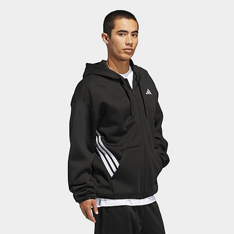 adidas Men's Basketball Crazy Warm Full-Zip Hoodie in Black/White Size: XS