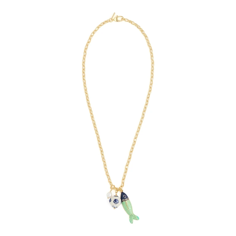 Logan Tay Long Chain Fish Charm Necklace Gold One Size