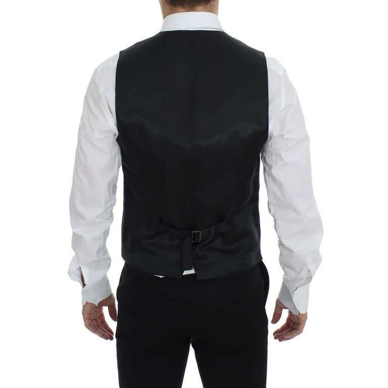 Black Striped Wool Single Breasted Vest Clothing - Men