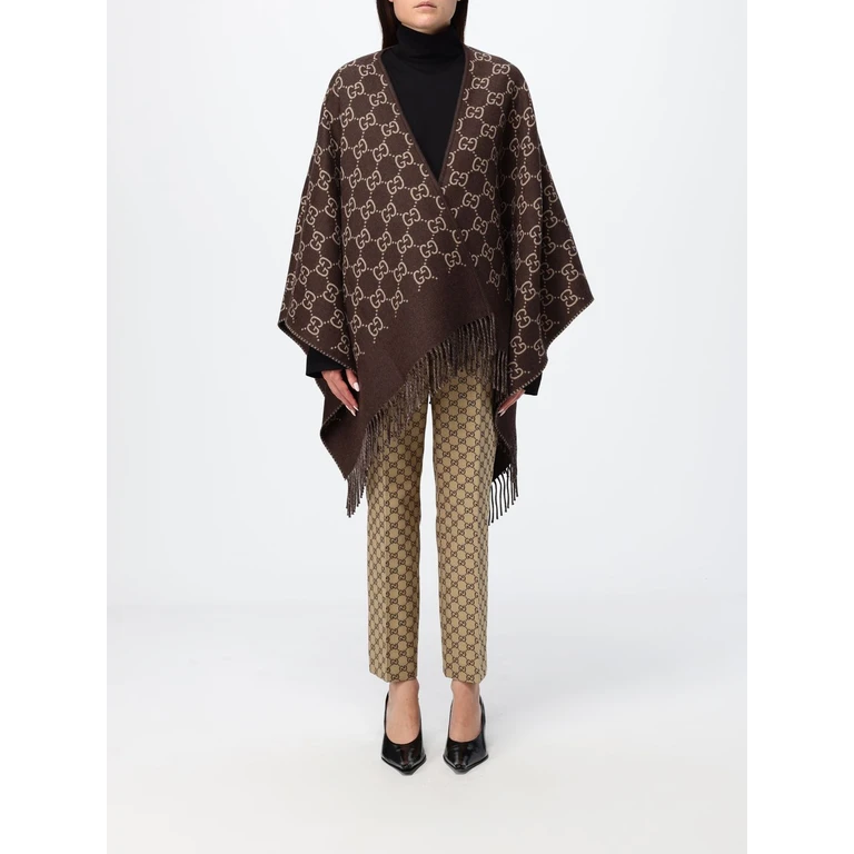 Asymmetric Wool Cape with All-Over GG Motif and Fringed Hem (8178313G2002579)