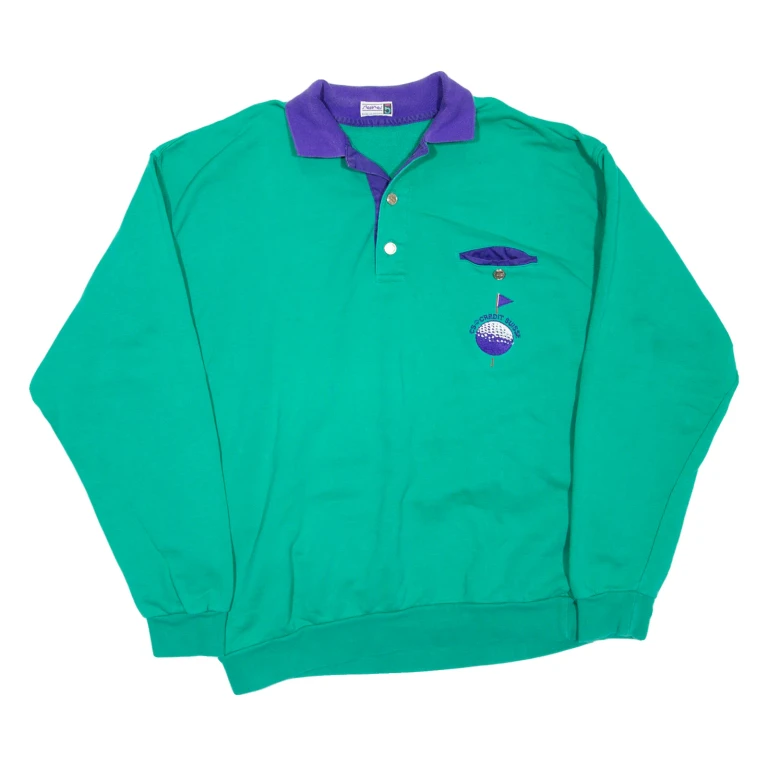 STEFFNER Golf 1/4 Button Mens Sweatshirt Green Collared 90s L