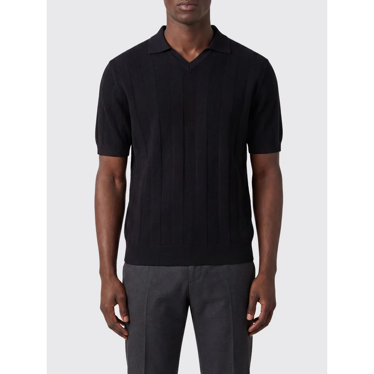 Short-Sleeved V-Neck Viscose Knit Polo Shirt with Ribbed Trims (30104849)
