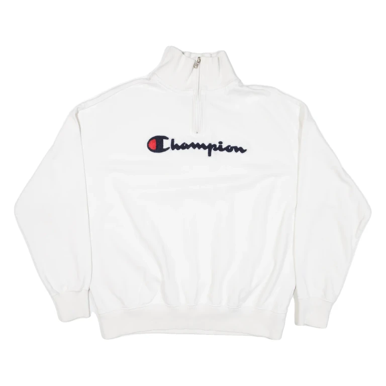 CHAMPION Womens Sweatshirt White 1/4 Zip S